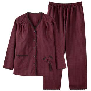 带胸垫睡衣女士春秋款梭织纯棉长袖妈妈全棉纱布夏季高级感家居服