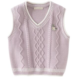 戴维贝拉儿童毛衣背心2026男童新款马甲针织衫女童春装学院风坎肩