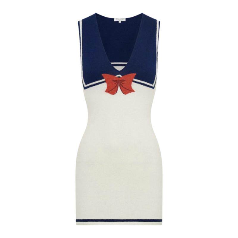 美国代购prix新品少女复古水手服毛衣迷你背心裙