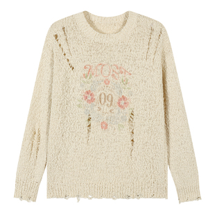 mostwanted复古水彩手绘刺绣破坏长袖独特漂亮miu系毛衣女2026春