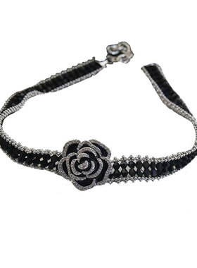 高级感山茶花项链锁骨链女 时尚百搭配饰闪钻手环手链 二件套饰品