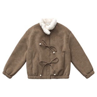 310MOOD花苞领毛球泰迪外套2025冬季新款休闲百搭通勤抽绳上衣女