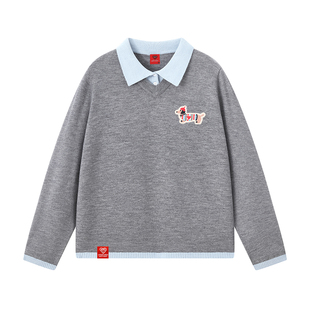 查尔斯桃心涂鸦领带假两件衬衫领卫衣男春秋季情侣款宽松休闲上衣