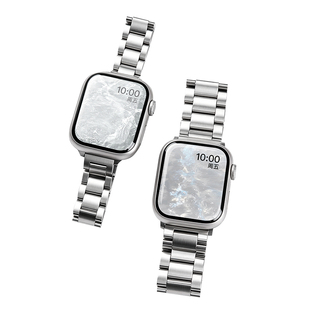匠戴适用苹果S11手表iwatch10表带applewatch9高级三珠钢带SE3新款金属S9韩系夏天S8时尚男女款Ultra智能运动
