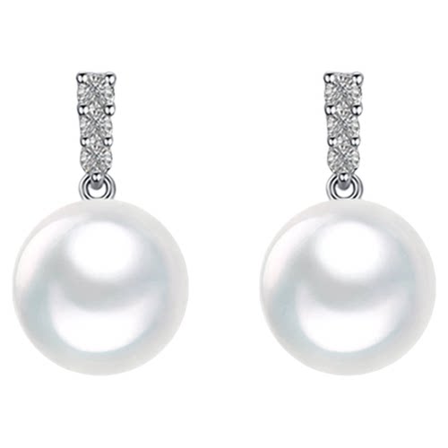 天王嫂同款 维纳斯澳白珍珠耳钉耳饰18K金钻石款天然海水白珠耳环