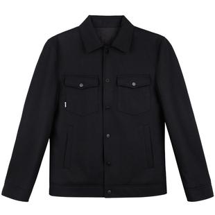 才子男装翻领棉服外套男士冬季新款工装商务休闲黑色短款夹克棉衣
