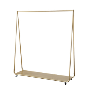 单杆式金色晾衣架落地晾衣杆室内晒衣架卧室挂衣服架子可移动带轮