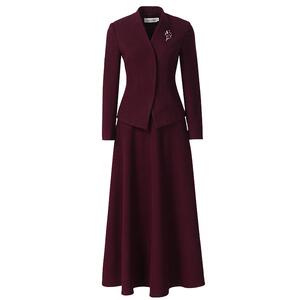 酒红小香风毛呢套装女2024冬季新品时尚收腰半身裙婚宴两件套1235