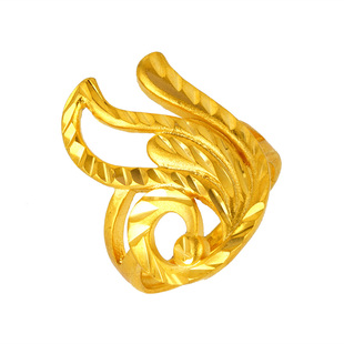 新款镀黄金戒指女大号花朵款个性沙金指环开口气质新娘结婚戒饰品