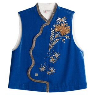 曼加塔【真丝·海蓝宝】早秋新中式风百搭马甲5022752