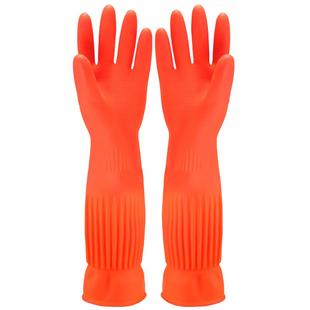 东方红加长植绒加绒手套家用家务厨房洗碗清洁防水大号橡胶保暖