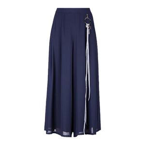 声雨竹纯色阔腿裤宽松裤子女夏季款中腰附活动挂饰拉链气质九分裤