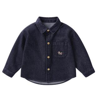 右欧男童女童牛仔衣外套帅气纯色春秋季新款童装时髦儿童衬衫上衣