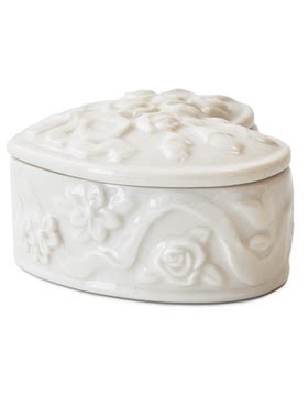 Cershar纯色浮雕花朵骨瓷陶瓷戒指 耳环首饰盒 收纳盒 工艺品摆件