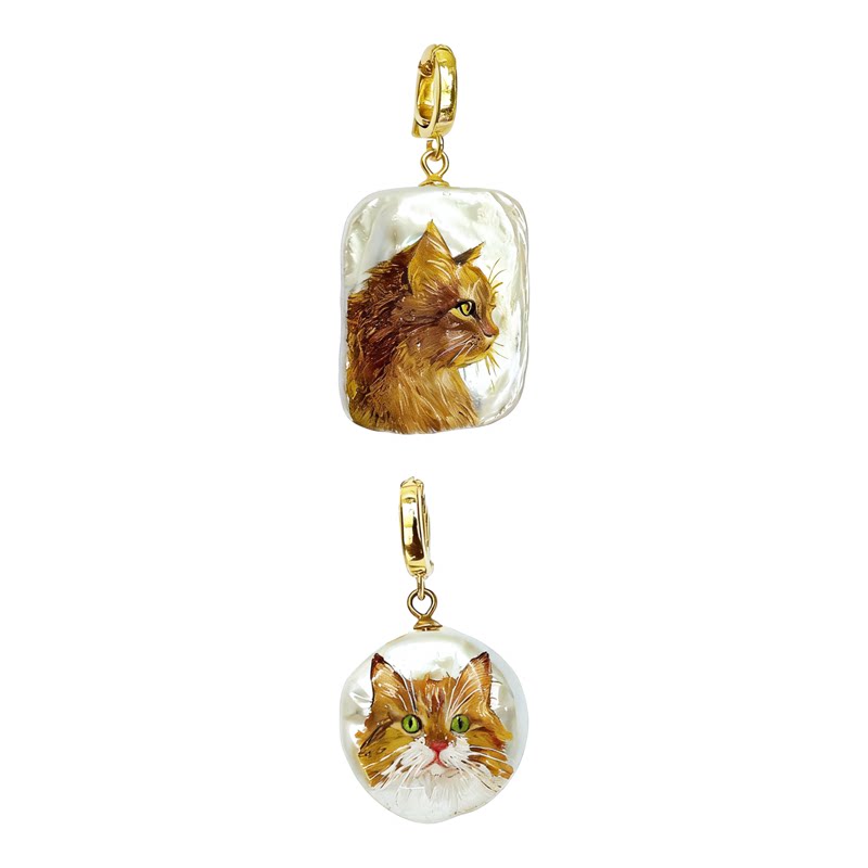 来图定制纯手绘油画风珍珠饰品