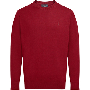 【马上旺系列】暇步士春季红色毛衣男款含羊毛保暖圆领针织衫