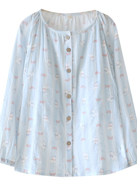 哺乳上衣带胸垫纯棉纱布开衫长袖单件月子服产后薄款春夏季宽松