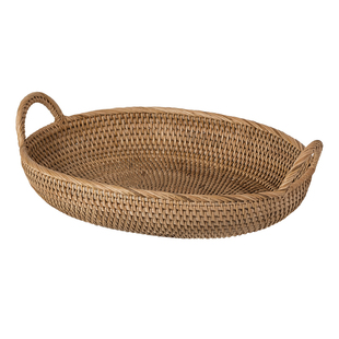 实木质真藤编织水果篮复古蔬菜点心面包收纳筐厨房菜篮子大号果盆