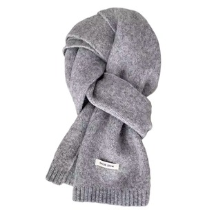 灰色围巾含羊毛高级感针织男女2025新款韩系冬季保暖学生围脖新年