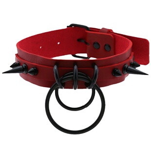 27Studio黑红撞色皮质choker朋克项圈项链铆钉哥特亚文化情趣颈链