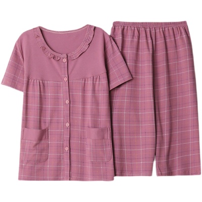 家居服套装老年人妇女妈妈圆领