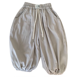 儿童长裤薄款休闲裤2025夏季新款男女童纯色防蚊裤运动洋气灯笼裤