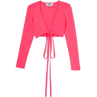 IT MSGM女装长袖针织衫新品性感辣妹饰系带短款合身露脐衫10489BI