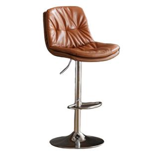 凯伦诗轻奢牛皮吧台椅旋转升降现代简约酒吧椅高脚凳岛台家用吧椅