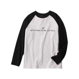 纯棉拼接撞色长袖打底衫宽松大码显瘦t恤女2025春季新款印花上衣