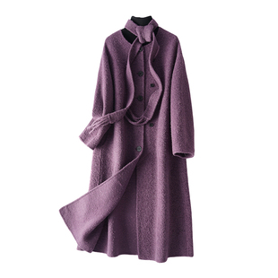 羊毛呢大衣女长款圆领围巾阔版宽松2025新款冬轻奢名媛外套双面呢