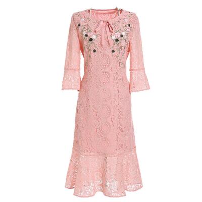 乔万尼时尚商场新款修身礼服连衣裙女中长款淑女气质刺绣EN1E908