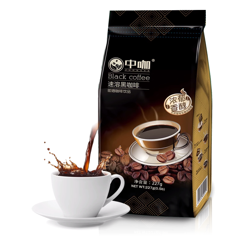 中咖速溶纯黑咖啡粉 蓝山风味美式纯咖啡 苦咖啡 227g