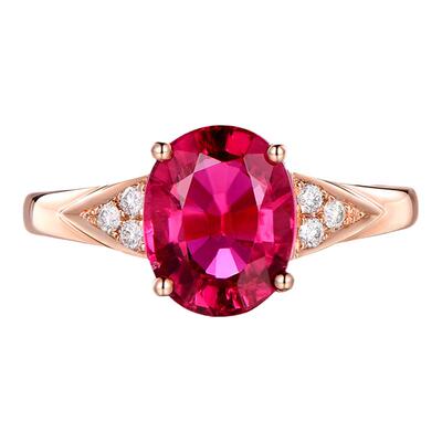 米莱天然彩宝红碧玺戒指首饰定制