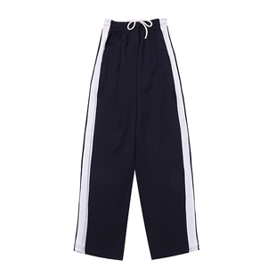 校服裤子中小学生一道杠纯棉夏薄直筒宽白边初高中藏青色冰丝校裤