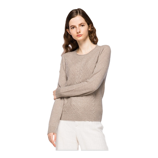 圣雪绒秋冬新款纯羊绒衫女圆领阿兰绞花基础百搭短款针织衫