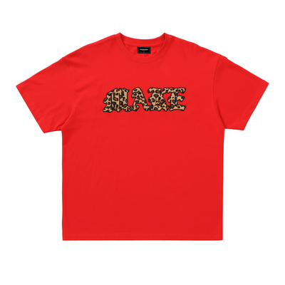 Makemore豹纹毛毡刺绣红色短袖男