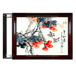 电表箱装饰画新中式实木遮挡画可推拉液压上翻中国画配电箱免打孔