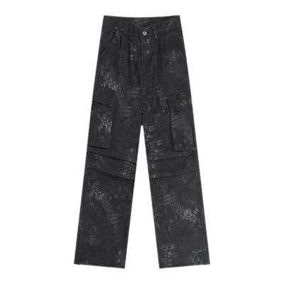 大码美式复古迷彩蛇纹工装牛仔裤