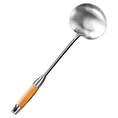 316食品级不锈钢炒勺加厚炒菜勺家用花梨木炒菜锅铲厨师专用铁铲