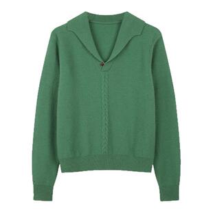 solighter 100%美利奴羊毛燕子领毛衣女秋季2025新款套头针织上衣