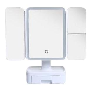 三折叠桌面化妆镜发光梳妆led带灯补光台式收纳调节镜七夕节礼物