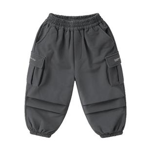 右欧儿童加绒加厚工装裤防水冬季新款童装男童女童户外束脚长裤子