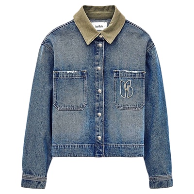 bash2026新款春季休闲复古撞色logo刺绣棉质牛仔短外套女1E26VIGI