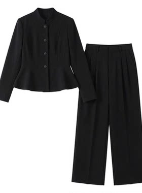 立领夹克套装女时尚西服阔腿裤