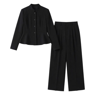 立领夹克套装女时尚西服阔腿裤