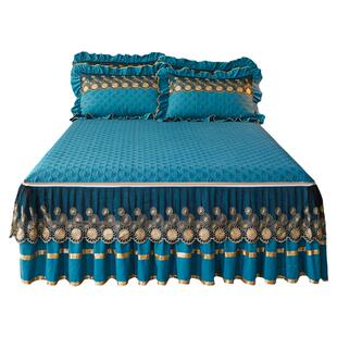 新款可拆卸床裙床笠罩纯色床罩三件套加棉加厚蕾丝边床垫套罩单件