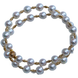 V＆C18K金日本AKOYA珍珠满天星项链天女粉色海水珍珠渐变项链正圆