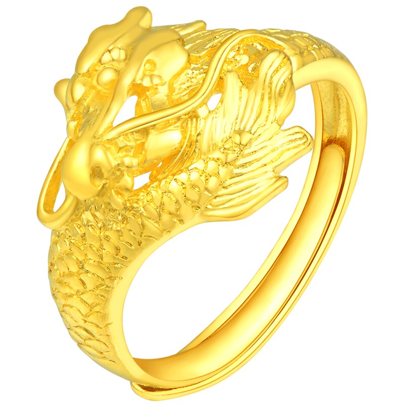 [3期免息]老庙黄金龙凤足金对戒可调节情侣款戒指套戒结婚送礼