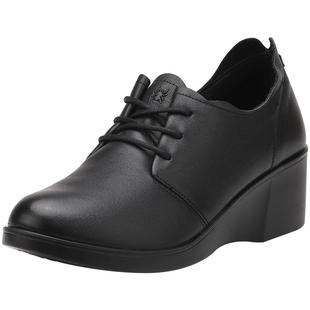 蜘蛛王女鞋春秋款真皮坡跟头层牛皮系带单鞋舒适妈妈鞋窝窝小皮鞋