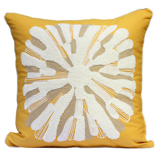 刺绣花床头靠垫北欧风格简约黄色棉布家居客厅沙发抱枕套网红靠枕